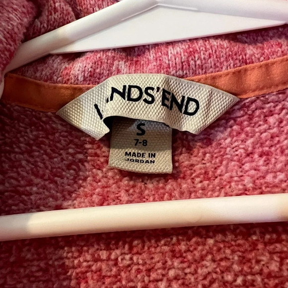 Lands End Girls Quarter Zip Pullover Sweater Small 7-8 Marled Pink Orange Trim - Picture 4 of 6